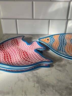 Vintage Melamine Fish Plates Set Mosaic Novelty Serving Platter | Coastal
